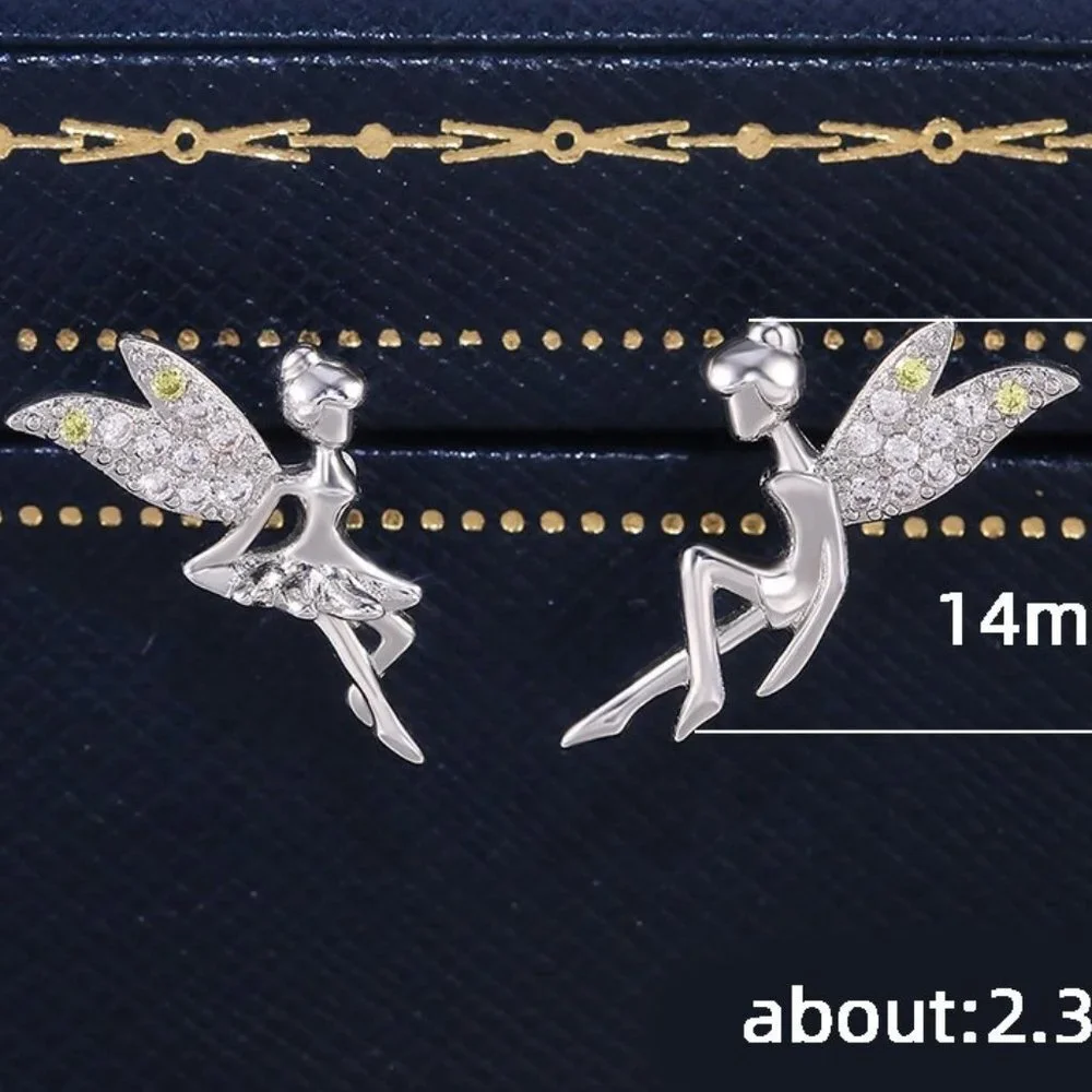 Dainty White CZ Sweet Wing Fairies Stud Earrings for Women, GPMB1441